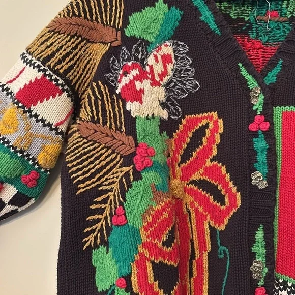 Y2K Vintage Ugly Christmas Sweater Knit Graphic Santa Handmade 2X Holiday - Picture 6 of 11